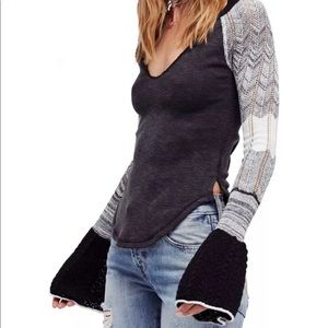 Free People $78 bell sweater sleeve thermal boho bohemian knit crochet Henley